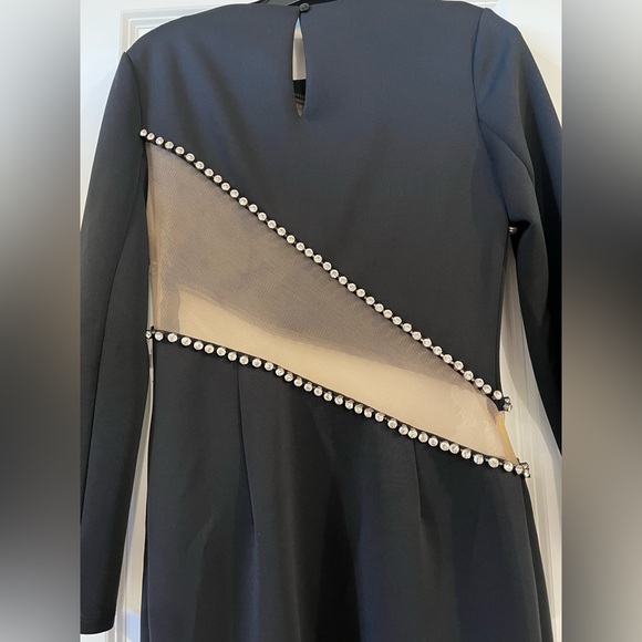 ASOS Design Black Long Sleeve Mesh and Rhinestone Bodycon dress - Picture 6 of 11